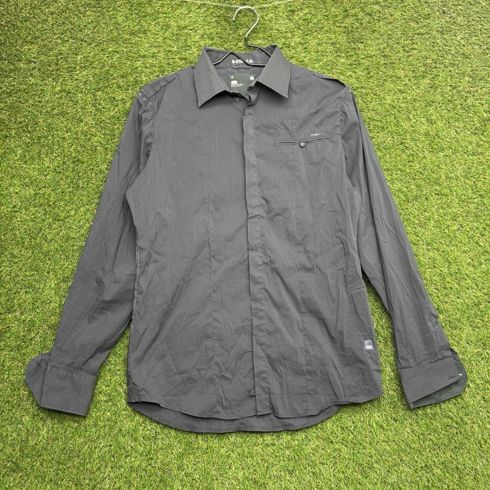 G-Star Raw Button Up Shirt Mens Medium Long Sleeve Grunge Designer Preppy Grey